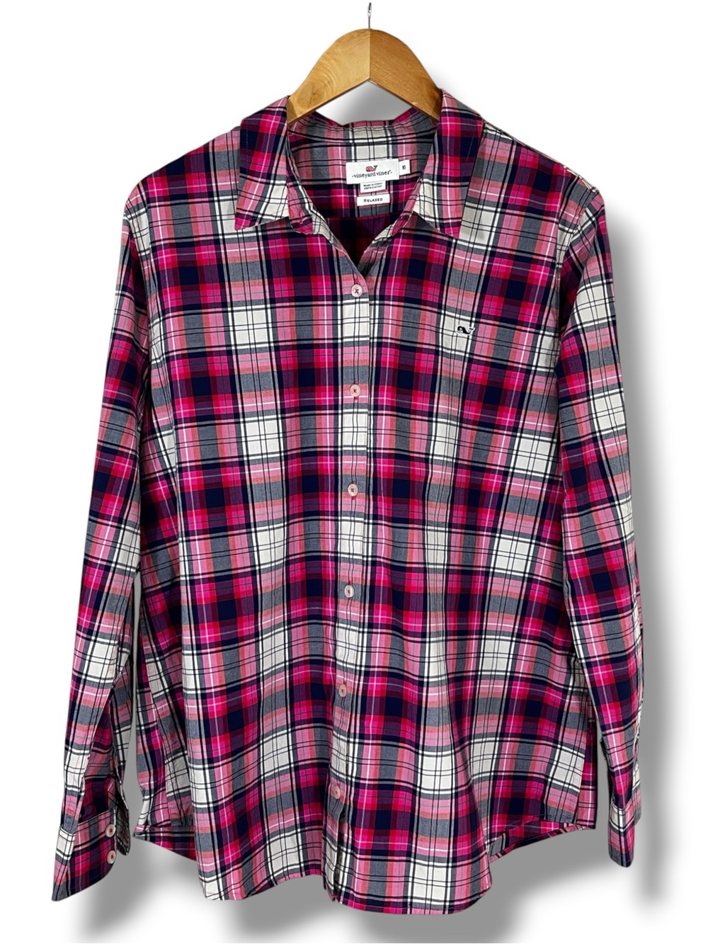 Vineyard Vines Pink Multi-Color Plaid LS Button Up Shirt Relaxed Fit Size 16